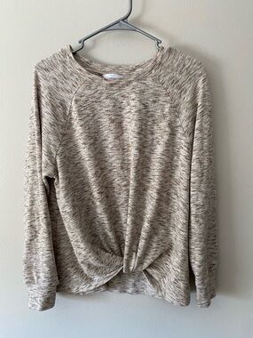 Time & Tru Beige Twist-Front Long Sleeve Women's Top | Size Large